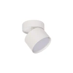 Biała lampa sufitowa Kendal typu spot z ruchomą oprawą na jedną żarówkę GX53. Ujęcie z boku, ukazujące okrągłą podstawę oraz obracaną część z kloszem. Prosty, nowoczesny design, idealna do różnych wnętrz.