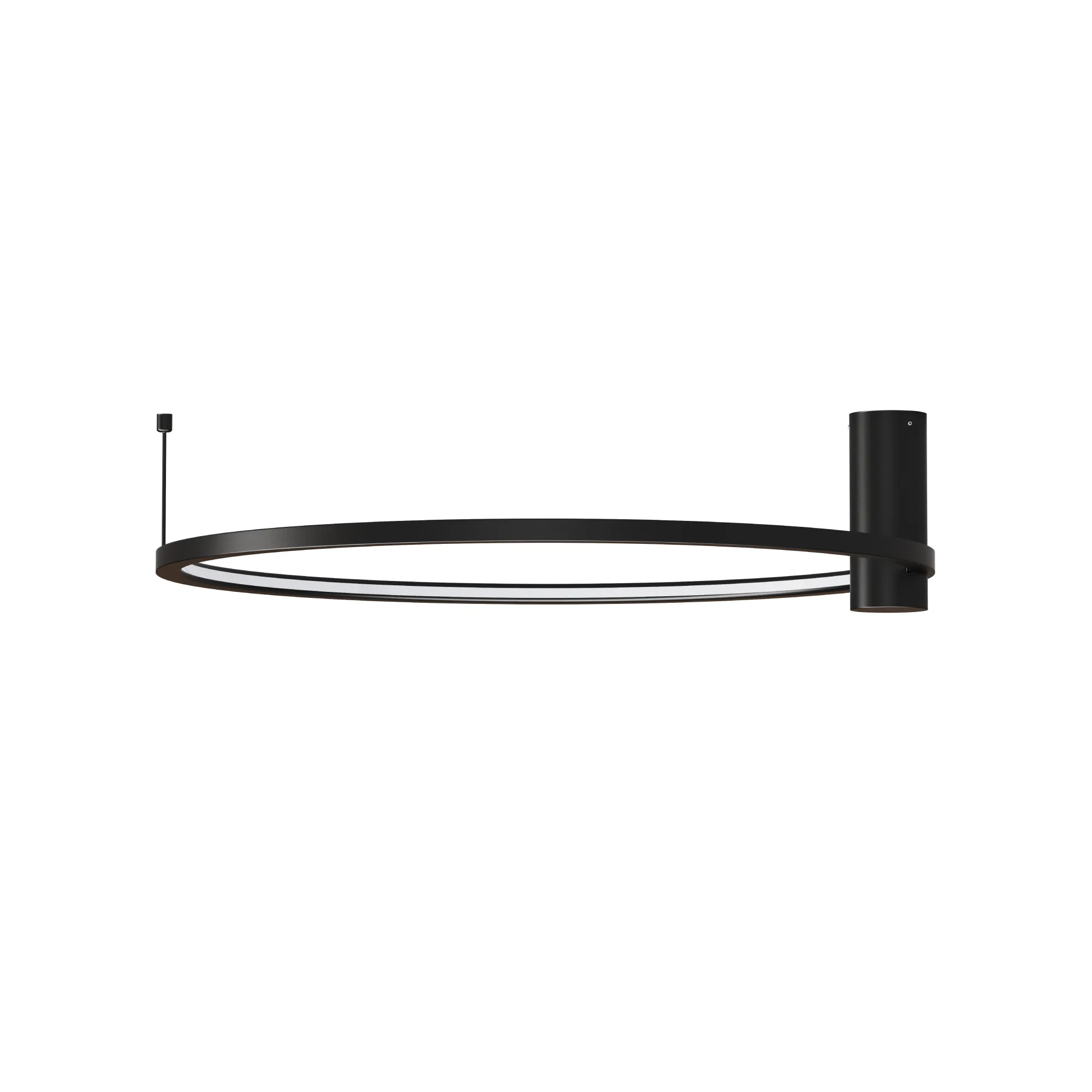 Czarna lampa sufitowa Ringa D60 z jednym źródłem LED o mocy 35W, z klasą szczelności IP44. Posiada minimalistyczny, okrągły kształt, montowana na ścianie lub suficie, z cienkim przewodem.