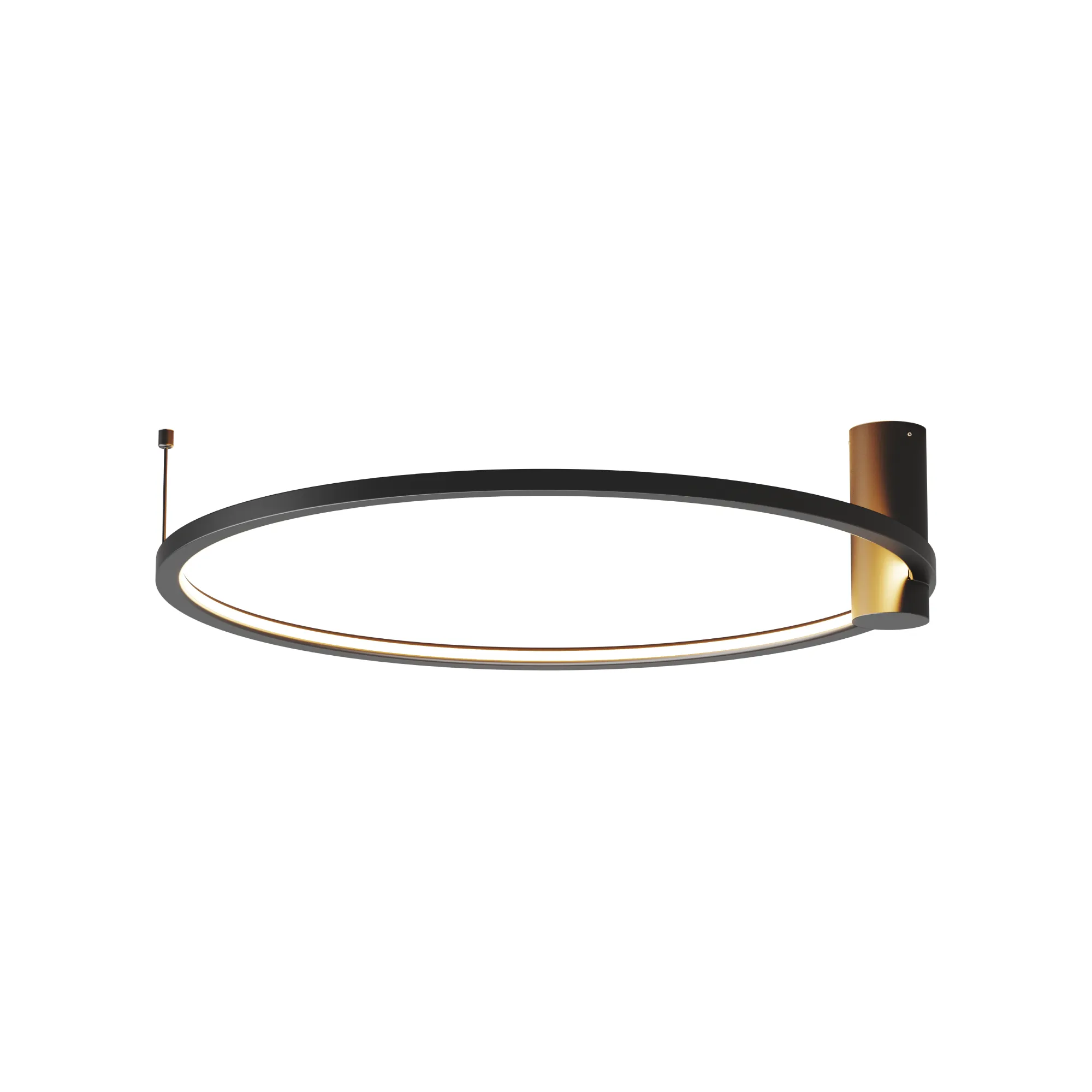 Lampa sufitowa Ringa D60 w kolorze czarnym, okrągła, z jedną żarówką LED 35W, o klasie ochrony IP44. Ujęcie frontalne, zamontowana na ścianie, z subtelnym podświetleniem wewnętrznym.