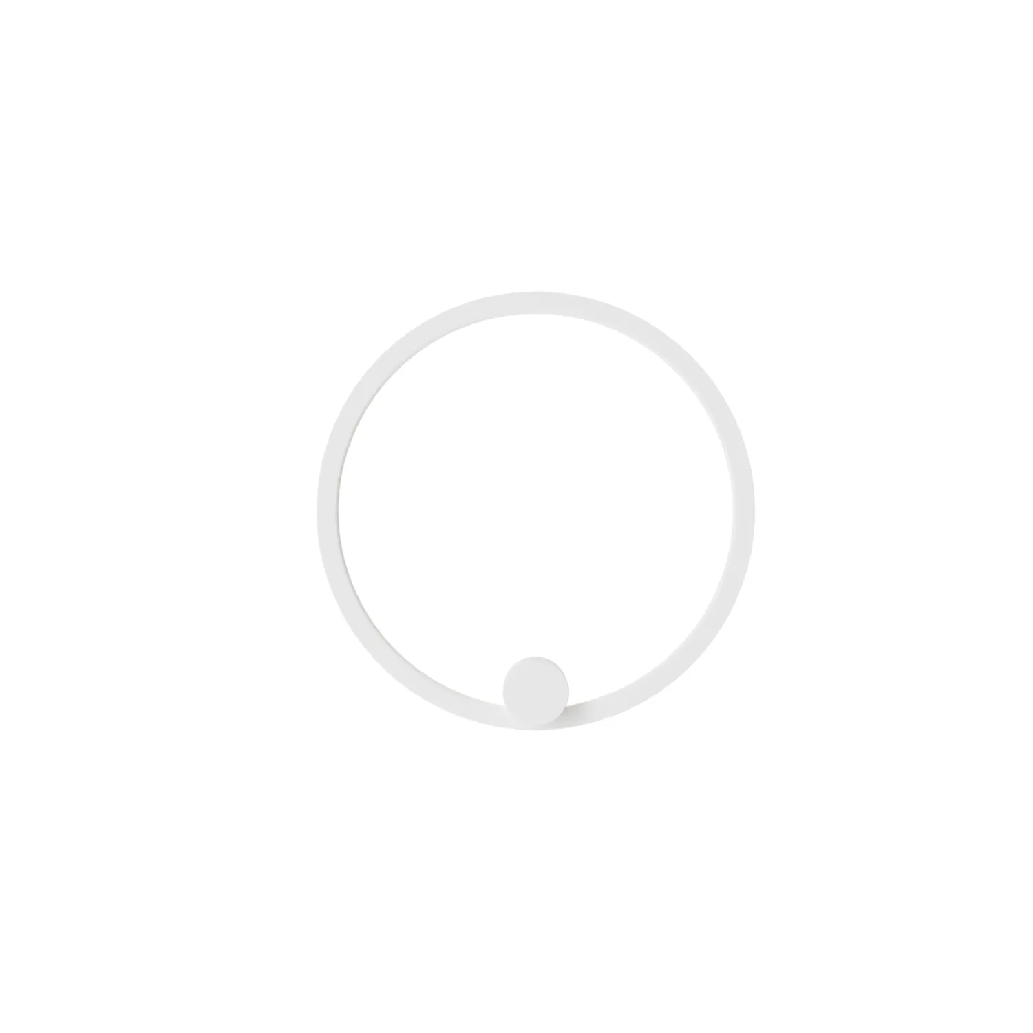 Kinkiet Ringa D40 w kształcie okręgu, biały, z zamontowanym źródłem LED o mocy 20W, z klasą ochrony IP44. Produkt widoczny w ujęciu frontalnym, z wyraźnym detalem w postaci niewielkiej kulki na dolnej części.