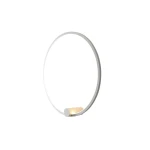 Biały kinkiet Ringa D60 z okrągłym kształtem, zintegrowanym źródłem światła LED 35W. Ujęcie z boku pokazuje minimalistyczny design oraz podświetlenie w dolnej części. Produkt ma klasę ochrony IP44, co wskazuje na odporność na wilgoć.