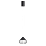 Czarna lampa wisząca Suza IP44 z jedną żarówką LED 6W. Posiada cylindryczny uchwyt sufitowy oraz zwisający klosz w kształcie stożka z przezroczystym dolnym fragmentem. Produkt zawieszony na cienkim przewodzie, w minimalistycznym, nowoczesnym stylu.
