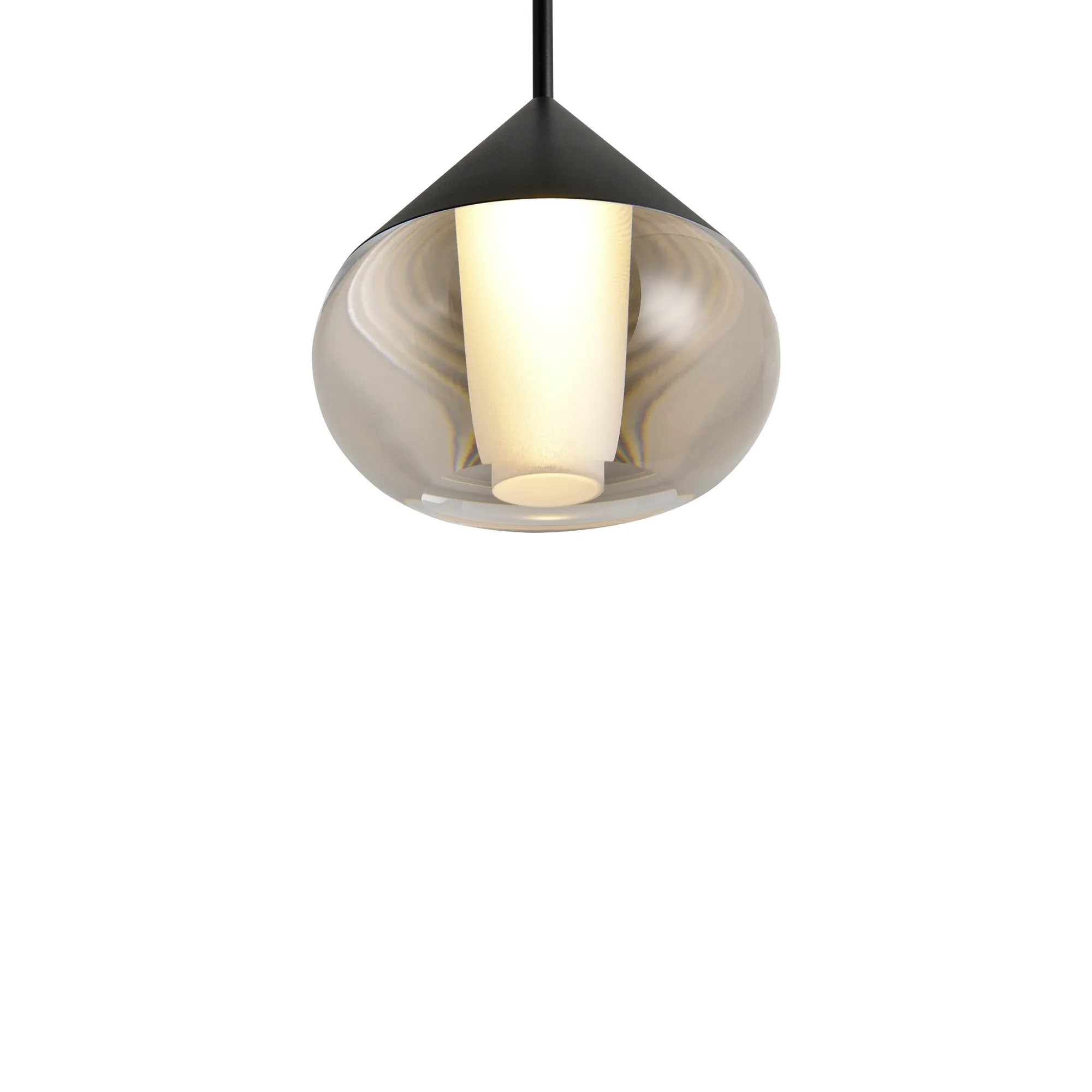 Czarna lampa wisząca Suza IP44 z kloszem w kształcie stożka, z przezroczystym akrylowym wykończeniem. Wewnątrz znajduje się źródło światła LED o mocy 6W. Lampa zawieszona na cienkim przewodzie, idealna do nowoczesnych wnętrz.