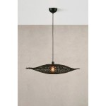 Lampa wisząca Kumo w kolorze czarnym, z metalowym stelażem w kształcie elipsy, zawieszona na cienkim kablu. Wewnątrz widoczna żarówka E27. Tło jasnoszare, minimalistyczne.