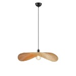 Lampa wisząca Rayo z jednym gniazdem E27, w kolorze czarnym i naturalnym. Posiada unikalny klosz w kształcie owalu z plecionki, zawieszona na cienkim przewodzie. Idealna do nowoczesnych aranżacji wnętrz.