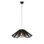 Lampa wisząca Nami w kolorze czarnym, z kloszem o falistym kształcie, wykonanym z cienkich, teksturowanych prętów. Zawieszona na długim kablu, z widoczną żarówką E27 w środku. Prosta, nowoczesna forma, idealna do wnętrz.