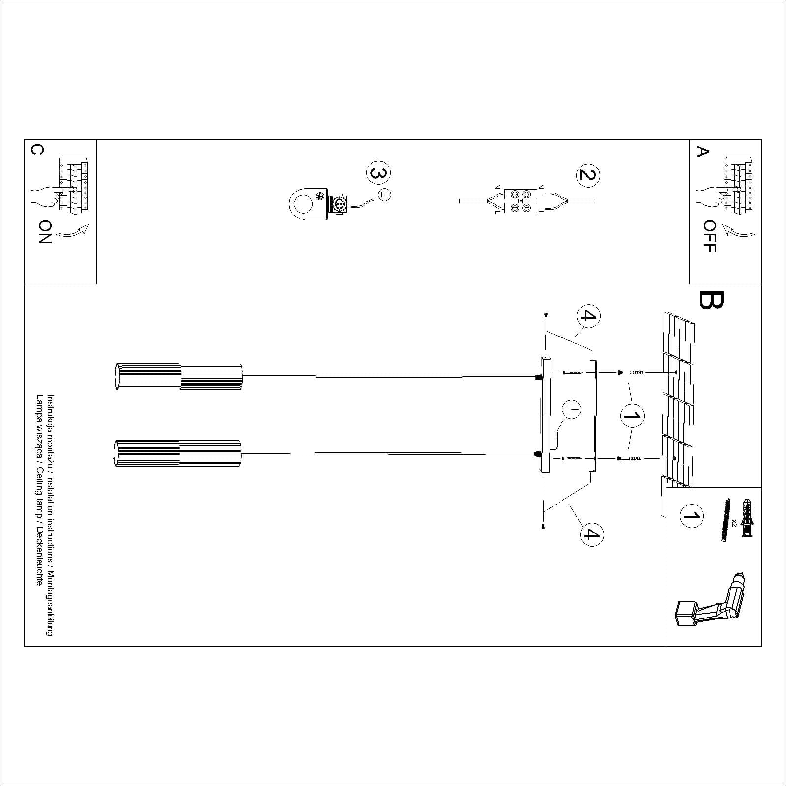 Lampa wisząca Karbon 2 w kolorze oliwkowym, z dwoma miejscami na żarówki GU10. Zawieszona na cienkich linkach, z minimalistycznym designem. Widok z góry, ukazujący szczegóły mocowania i kształt kloszy.