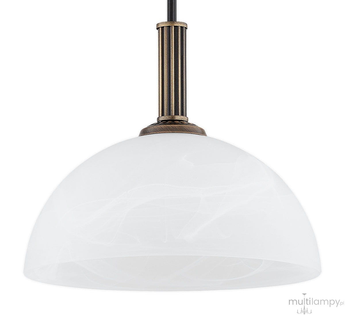 Lampa wisząca Delos D30 z kloszem w kształcie półkuli, wykonana z białego szkła z delikatnym wzorem. Metalowy uchwyt w kolorze patyny, zamontowana na cienkim przewodzie. Idealna do nowoczesnych wnętrz.