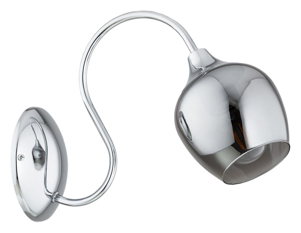 Kinkiet Julietta 1xE27 w chromowanej obudowie, z lekko zaokrągloną czaszą. Produkt montowany na ścianie, z wygiętym ramieniem, które podtrzymuje klosz. Całość ma gładką, błyszczącą powierzchnię, co nadaje nowoczesny wygląd.