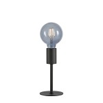 Lampa stołowa Cielo w kolorze czarnym z piaskowym wykończeniem, z okrągłym kloszem, w którym widoczna jest żarówka E27. Produkt stoi na okrągłej podstawie, prezentując minimalistyczny design.