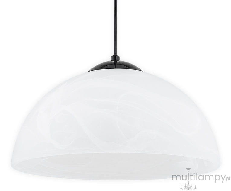 Lampa wisząca Klara 2 z czarnym wykończeniem, z pojedynczym gniazdem E27. Klosz w kształcie półkuli wykonany z białego, lekko przezroczystego materiału, zawieszony na cienkim przewodzie. Idealna do nowoczesnych wnętrz.