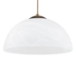 Lampa wisząca Klara 2 z oprawą w patynie, z kloszem w kształcie półkuli z białego szkła o delikatnym wzorze. Produkt zawiera jedno gniazdo E27, zawieszony na cienkim, złotym przewodzie. Idealna do nowoczesnych wnętrz.