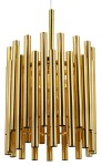 Lampa wisząca Narni 1xE27 w kolorze złotym, składająca się z wielu metalowych rur o różnej długości, ułożonych w okrąg. Produkt jest zawieszony na cienkim przewodzie, prezentując nowoczesny design. Widoczna żarówka wewnątrz.