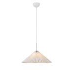 Plisado lampa wisząca w białym kolorze z kloszem w kształcie stożka, wykonana z materiału plisowanego. Zawieszona na cienkim, białym kablu, idealna do nowoczesnych wnętrz. Wymaga jednej żarówki E27.