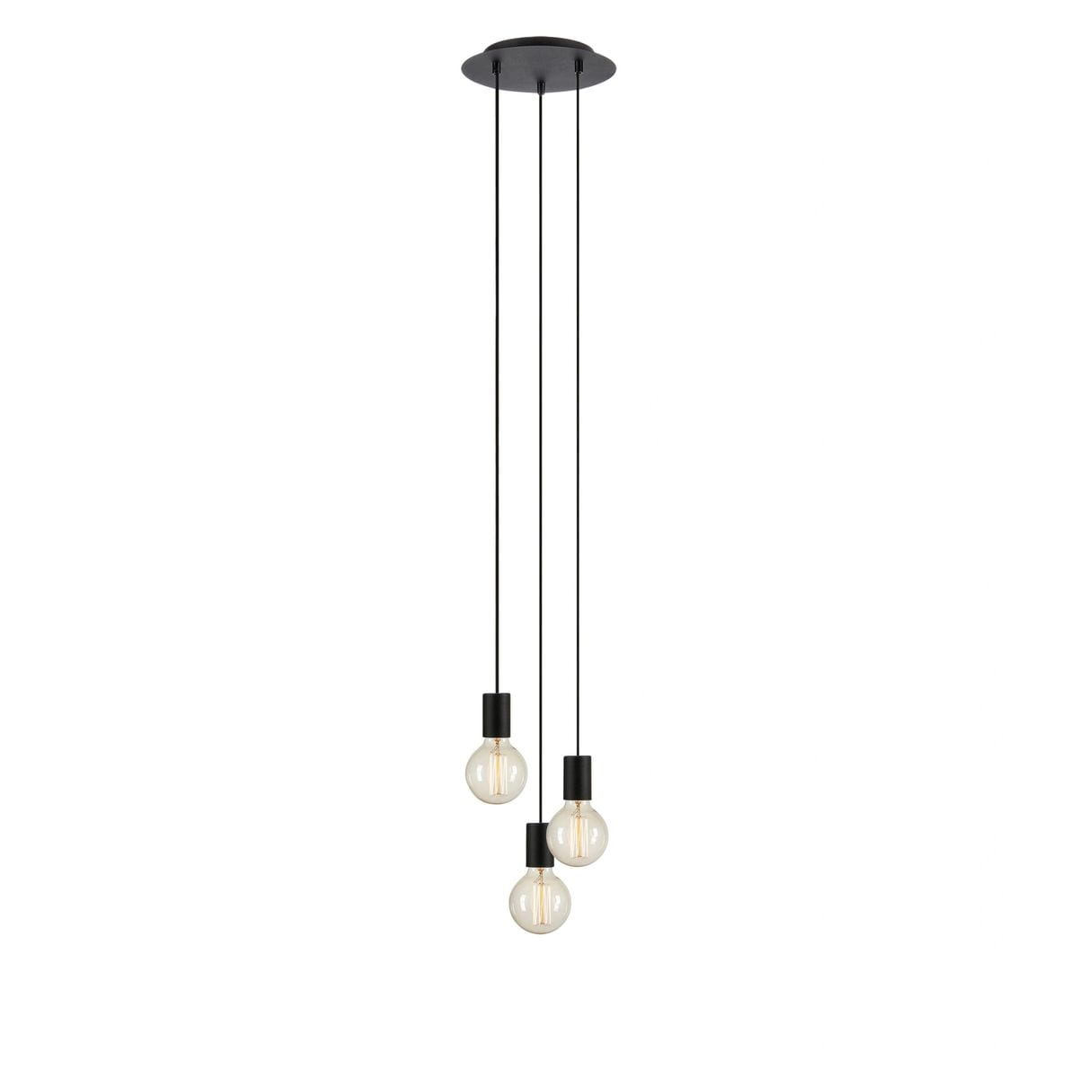 Lampa wisząca Cielo w kolorze piaskowym i czarnym, z trzema oprawkami E27. Posiada długie, czarne przewody, zawieszona pod sufitowym stelażem. Stylowy design, idealna do nowoczesnych wnętrz.