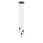 Lampa wisząca Cielo w kolorze piaskowym i czarnym, z trzema oprawkami E27. Posiada długie, czarne przewody, zawieszona pod sufitowym stelażem. Stylowy design, idealna do nowoczesnych wnętrz.