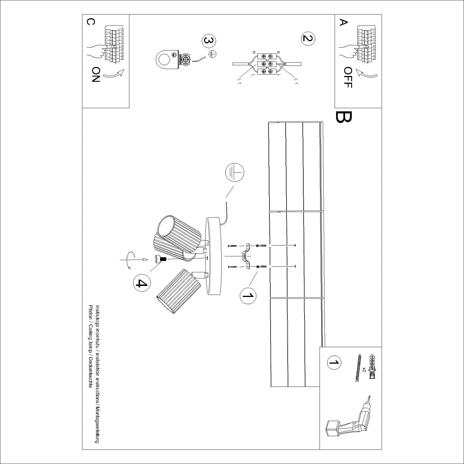 Lampa sufitowa Karbon koło, z trzema punktami świetlnymi GU10 w kolorze oliwkowym. Ujęcie z boku, prezentujące lampę w pozycji zamontowanej na suficie. Widoczne detale konstrukcji oraz sposób mocowania.