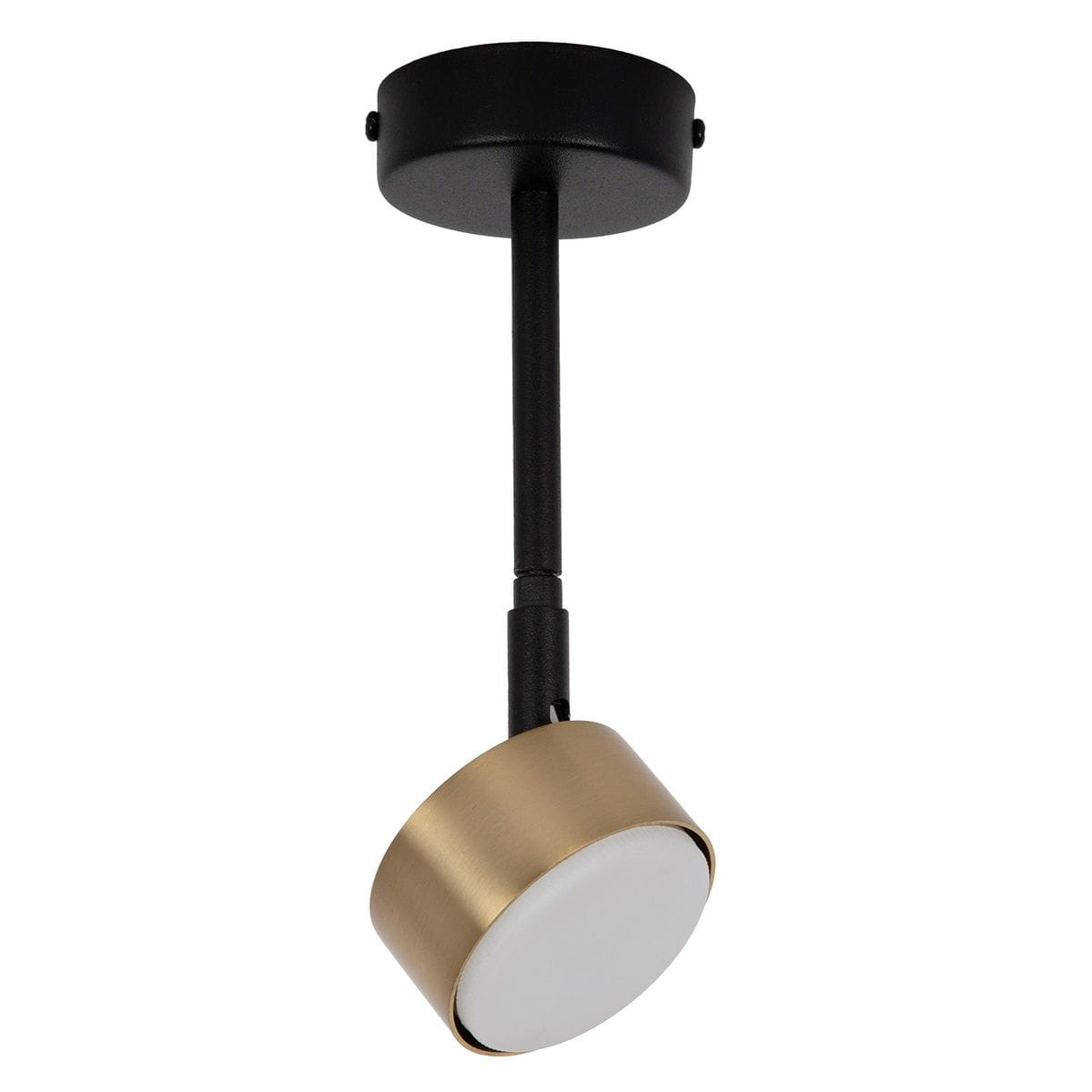 Lampa wisząca Nemo H24 z jedną oprawą GX53, w kolorze czarnym i złotym. Posiada okrągłą, matową osłonę na żarówkę oraz prosty, czarny uchwyt, zawieszona z sufitu. Nowoczesny design idealny do wnętrz minimalistycznych.