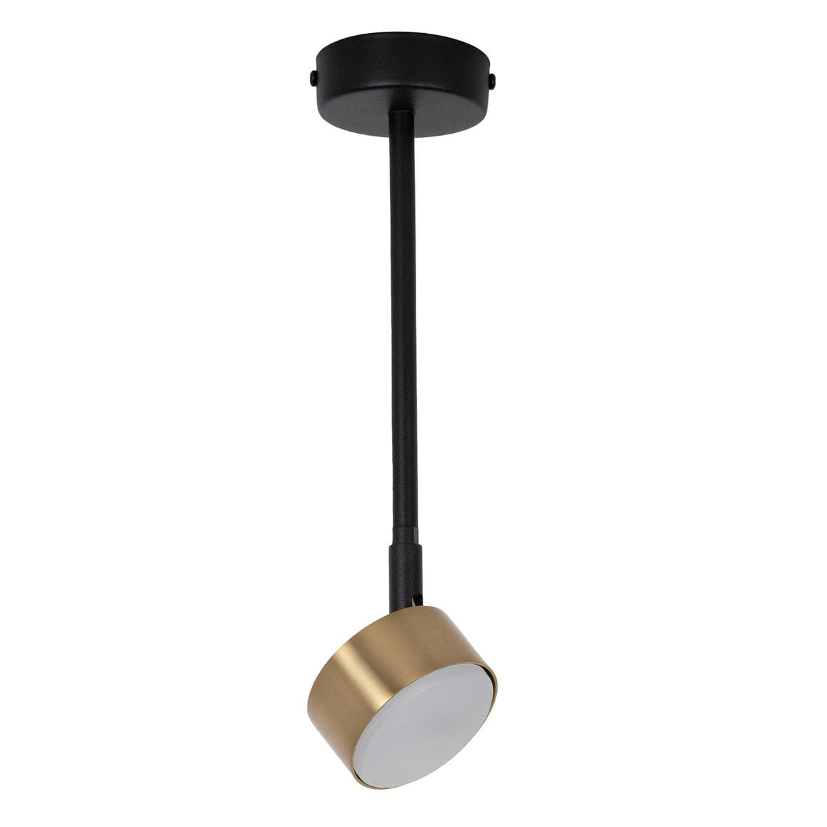 Lampa wisząca Nemo H35 w kolorze czarnym i złotym, z metalowym wykończeniem. Posiada długi, prosty uchwyt oraz okrągłą głowicę z białym kloszem. Zamontowana na suficie, w pozycji wiszącej. Idealna do nowoczesnych wnętrz.