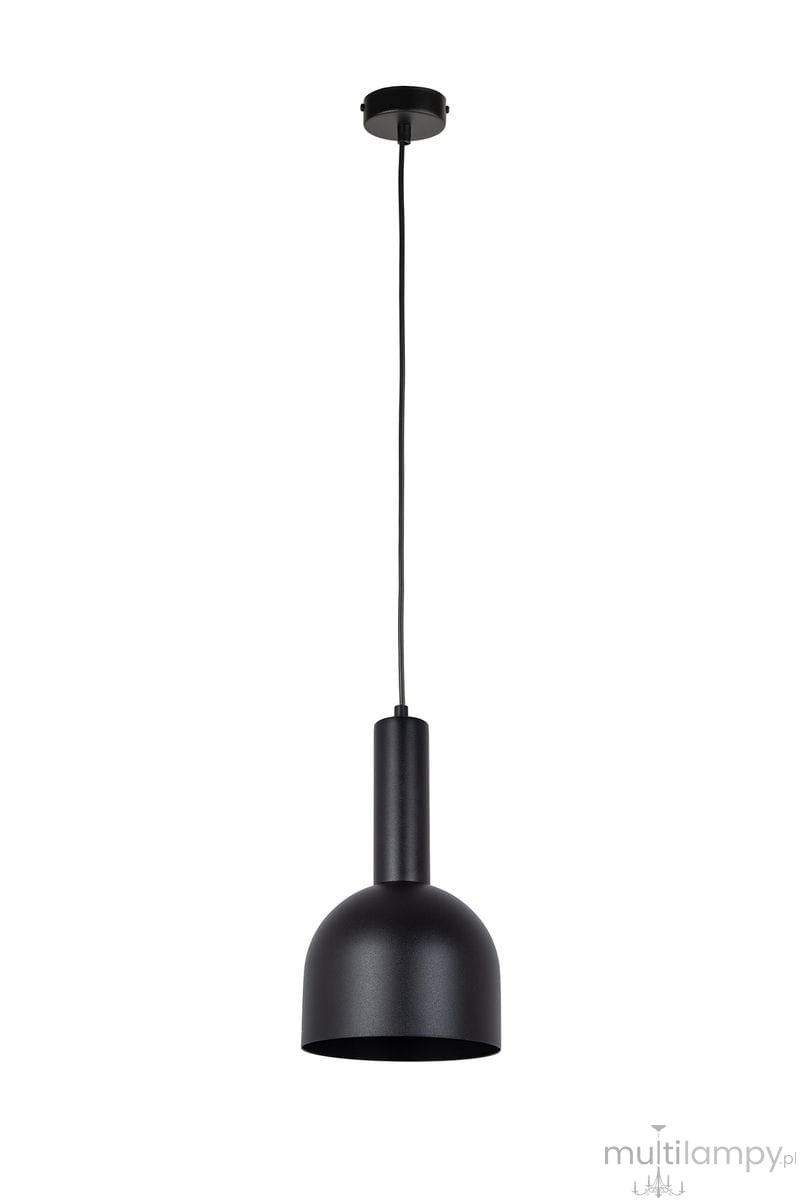Lampa wisząca Vitrum Dzwonek D17 w kolorze czarnym, z metalowym kloszem w kształcie dzwonu, zawieszona na czarnym kablu. Ujęcie frontalne, pokazujące całość produktu. Wysokość klosza to około 30 cm, średnica 20 cm.