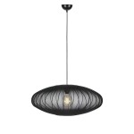 Lampa wisząca Florence D75 w kolorze czarnym z materiałowym kloszem w kształcie owalnym, z widoczną żarówką E27. Zawieszona na cienkim kabelku, montowana do sufitu. Idealna do nowoczesnych wnętrz.