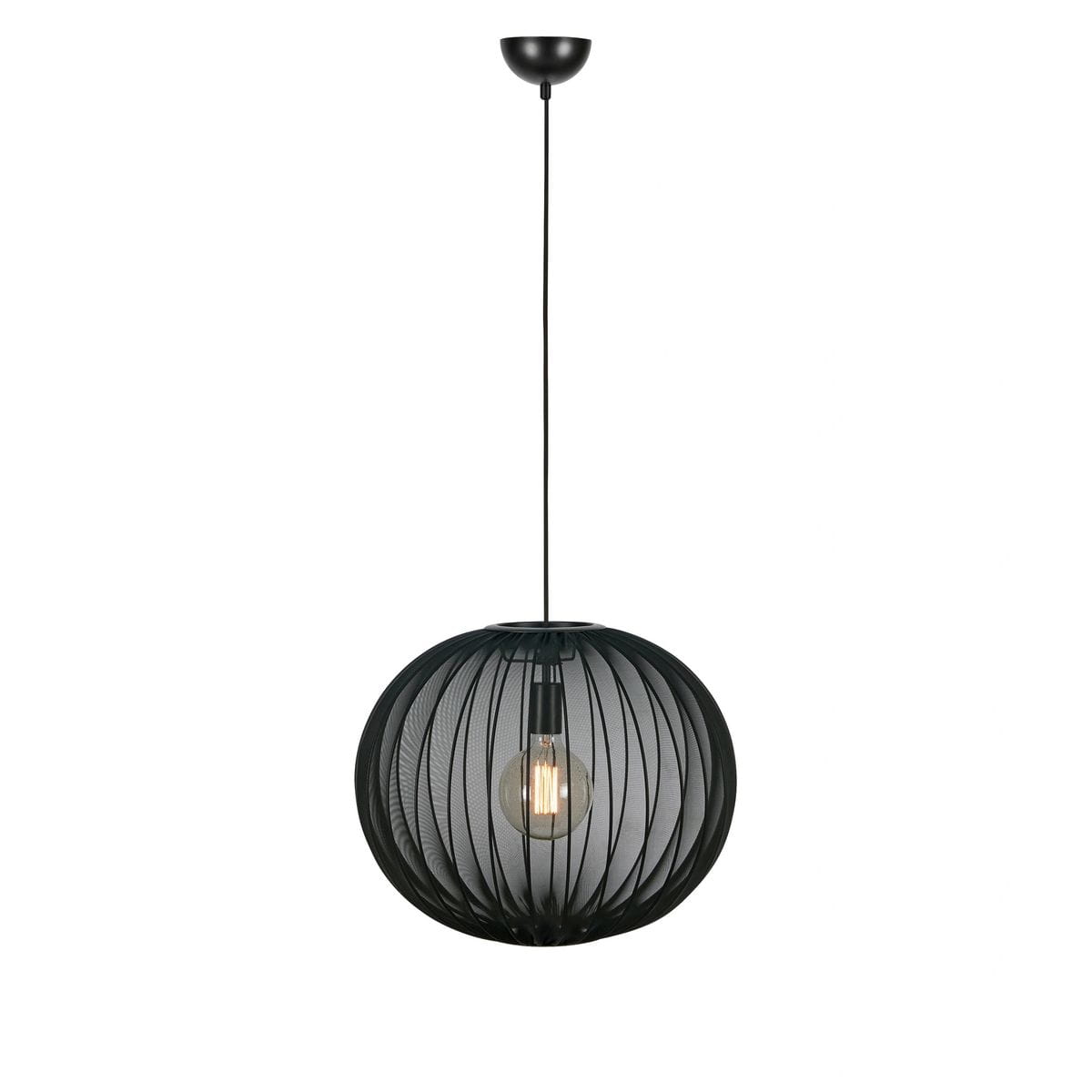 Lampa wisząca Florence D50 w kolorze czarnym, z oprawą w kształcie kulistej siatki. Posiada jedno mocowanie E27 i jest zawieszona na cienkim przewodzie. Prosta, nowoczesna forma, idealna do różnych wnętrz.