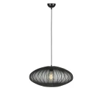 Lampa wisząca Florence D60 w kolorze czarnym z metalowym kloszem o owalnym kształcie z wycięciami. Zawieszona na cienkim przewodzie, z widoczną żarówką E27 w środku. Prosta konstrukcja w minimalistycznym stylu, idealna do nowoczesnych wnętrz.