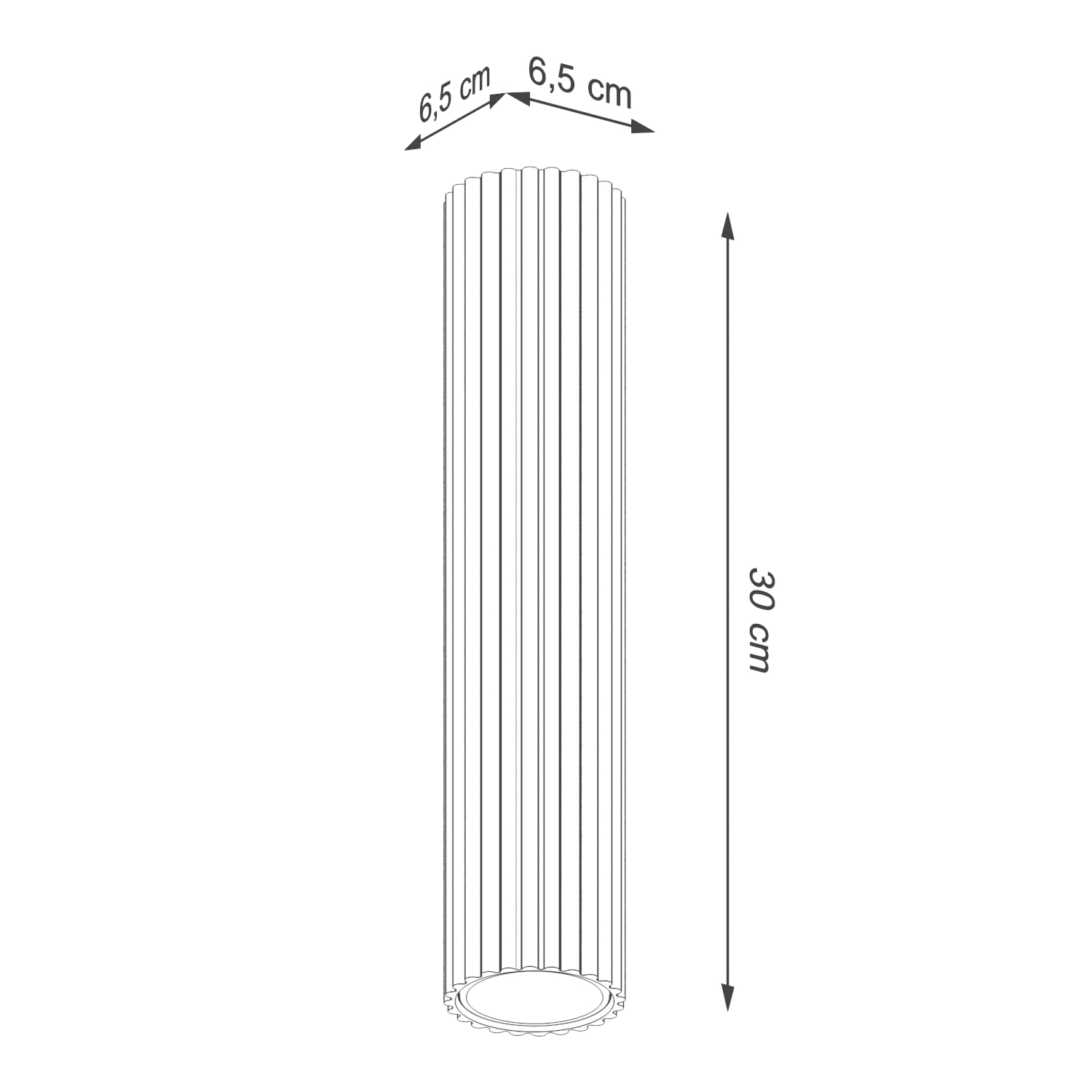 Lampa sufitowa Karbon 30, kolor ochra czerwona, o wymiarach 30 cm wysokości i 6,5 cm średnicy. Wykonana z materiału o teksturowanej powierzchni, cylindryczny kształt z poziomymi żłobieniami. Przeznaczona na żarówkę GU10.