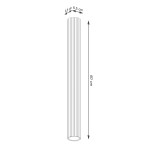 Lampa sufitowa Karbon 60 cm w kolorze czerwonym. Owalny kształt z rowkowaną teksturą. Wymiary: wysokość 60 cm, średnica 6,5 cm. Miejsce na żarówkę GU10. Stojąca pozycja, widok z boku.