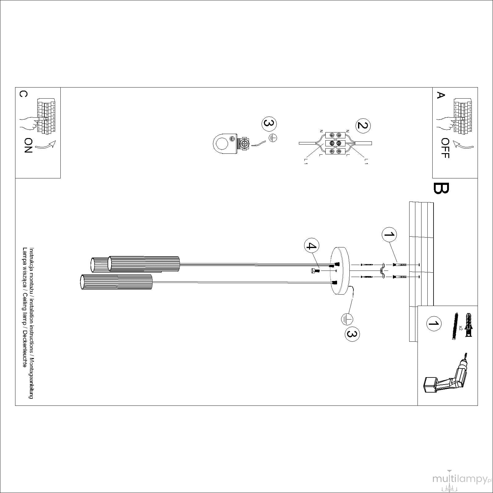Lampa wisząca Karbon 3P w kolorze ochra czerwona, z trzema oprawami na żarówki GU10. Zawieszona na długich metalowych linkach, posiada okrągłą podstawę. W zestawie elementy montażowe. Produkt w układzie frontalnym, z widocznymi detalami konstrukcyjnymi.