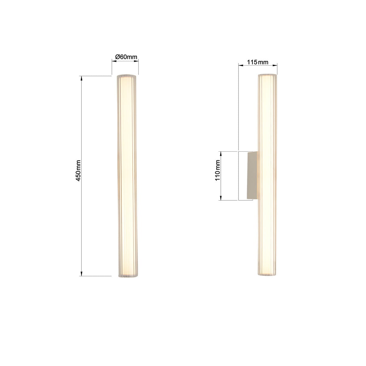 Kinkiet Linea H45 w kolorze białym, z jedną diodą LED 8W, o wymiarach 450 mm x 60 mm x 110 mm. Montowany na ścianie, prostokątny kształt z delikatnym wzorem. Ochrona IP44 zapewnia odporność na wilgoć. Wysoka jakość wykonania.