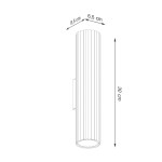 Kinkiet Karbon 30 w kolorze ochra czerwona, wykonany z materiału o teksturowanej powierzchni. Ma cylindryczny kształt o wymiarach 30 cm wysokości, 8,5 cm średnicy i 6,5 cm szerokości. Umożliwia montaż dwóch żarówek GU10.