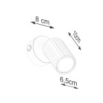 Kinkiet Karbon w kolorze czerwonym z włącznikiem, o wymiarach 10 cm wysokości, 8 cm szerokości i 6,5 cm głębokości. Posiada cylindryczny klosz z teksturowanym wykończeniem, zamontowany na okrągłej podstawie.