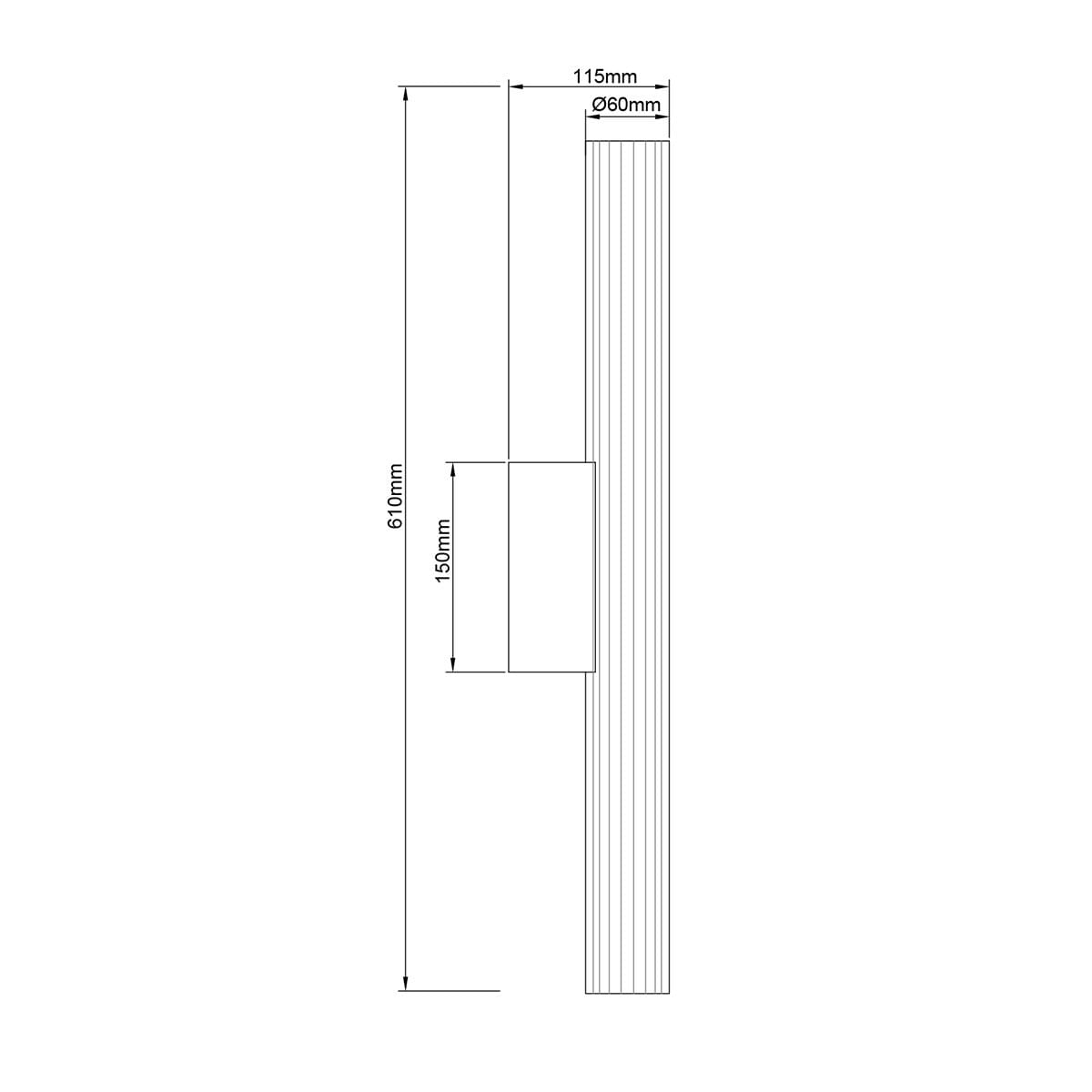Kinkiet Linea H61 w kolorze czarnym, z jedną lampą LED o mocy 12W, o wymiarach 610mm wysokości, 115mm szerokości i średnicy 60mm. Posiada stopień ochrony IP44, przeznaczony do montażu na ścianie, z prostym, minimalistycznym designem.