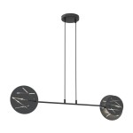 Lampa wisząca Xotic 2xE27 w kolorze czarnym, z dwiema okrągłymi oprawami z wycięciami, zawieszona na dwóch przewodach. Prosta, nowoczesna konstrukcja, idealna do aranżacji wnętrz.