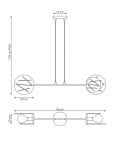 Lampa wisząca Xotic 2xE27 w kolorze białym, o prostym, minimalistycznym designie. Wymiary: długość 96 cm, wysokość max 120 cm, średnica kloszy 20 cm. Ułożona poziomo, z widocznymi miejscami na żarówki.