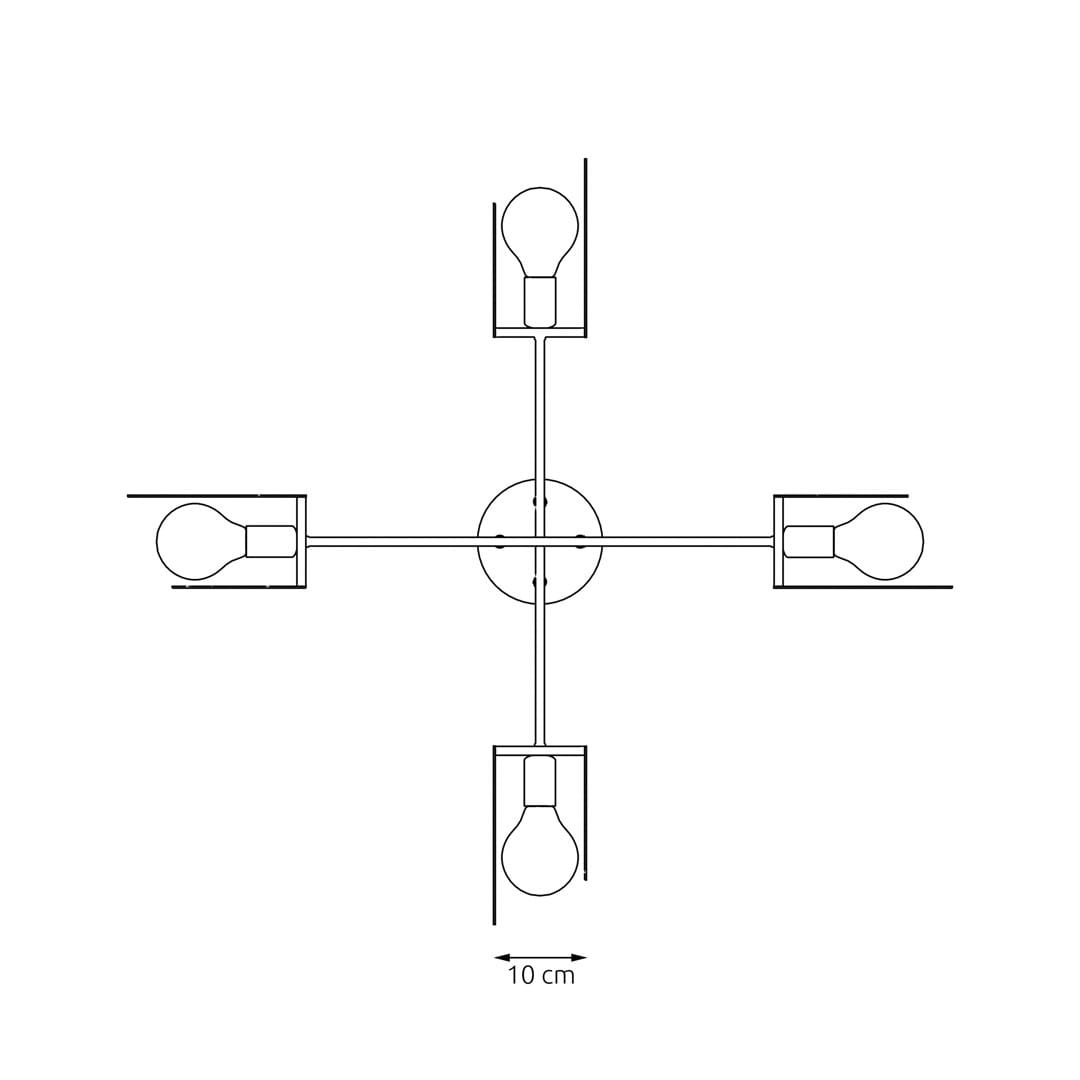 Lampa wisząca Xotic 4xE27 w kolorze białym, z czterema oprawami na żarówki rozmieszczonymi na prostokątnej podstawie. Ujęcie z góry, pokazujące symetryczny układ. Wymiary: 10 cm. Prosta forma, idealna do nowoczesnych wnętrz.