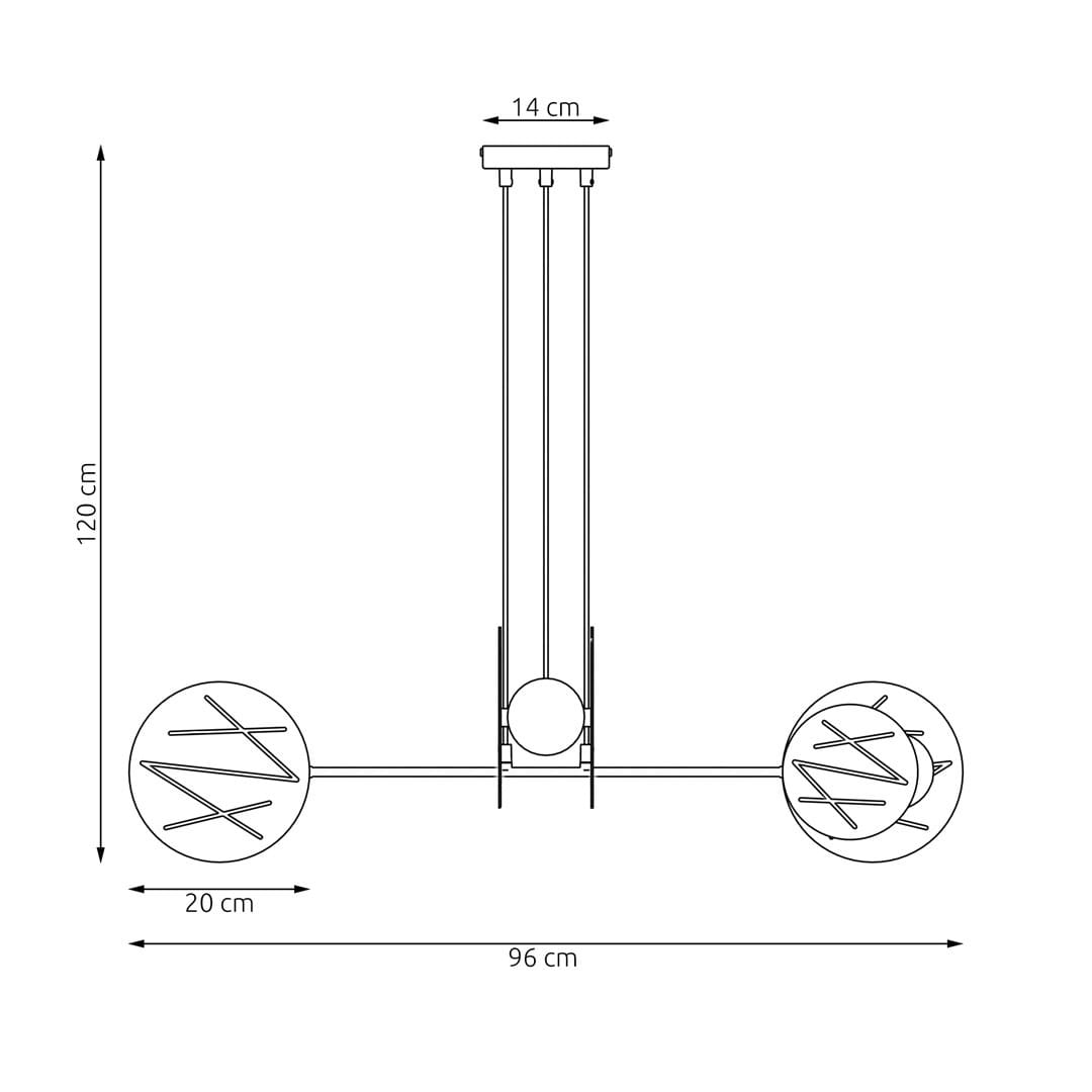 Lampa wisząca Xotic 4xE27 w kolorze białym, o wymiarach 120 cm wysokości i 96 cm szerokości. Posiada cztery klosze o średnicy 20 cm z dekoracyjnymi wzorami, zawieszona na dwóch metalowych linkach. Idealna do nowoczesnych wnętrz.