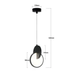 Lampa wisząca Circlo w kolorze czarnym z jedną diodą LED 8W. Okrągły klosz z białym wnętrzem, zawieszony na cienkim kablu o długości 1200 mm. Wymiary klosza: średnica 180 mm, wysokość 170 mm; podstawa: średnica 120 mm.