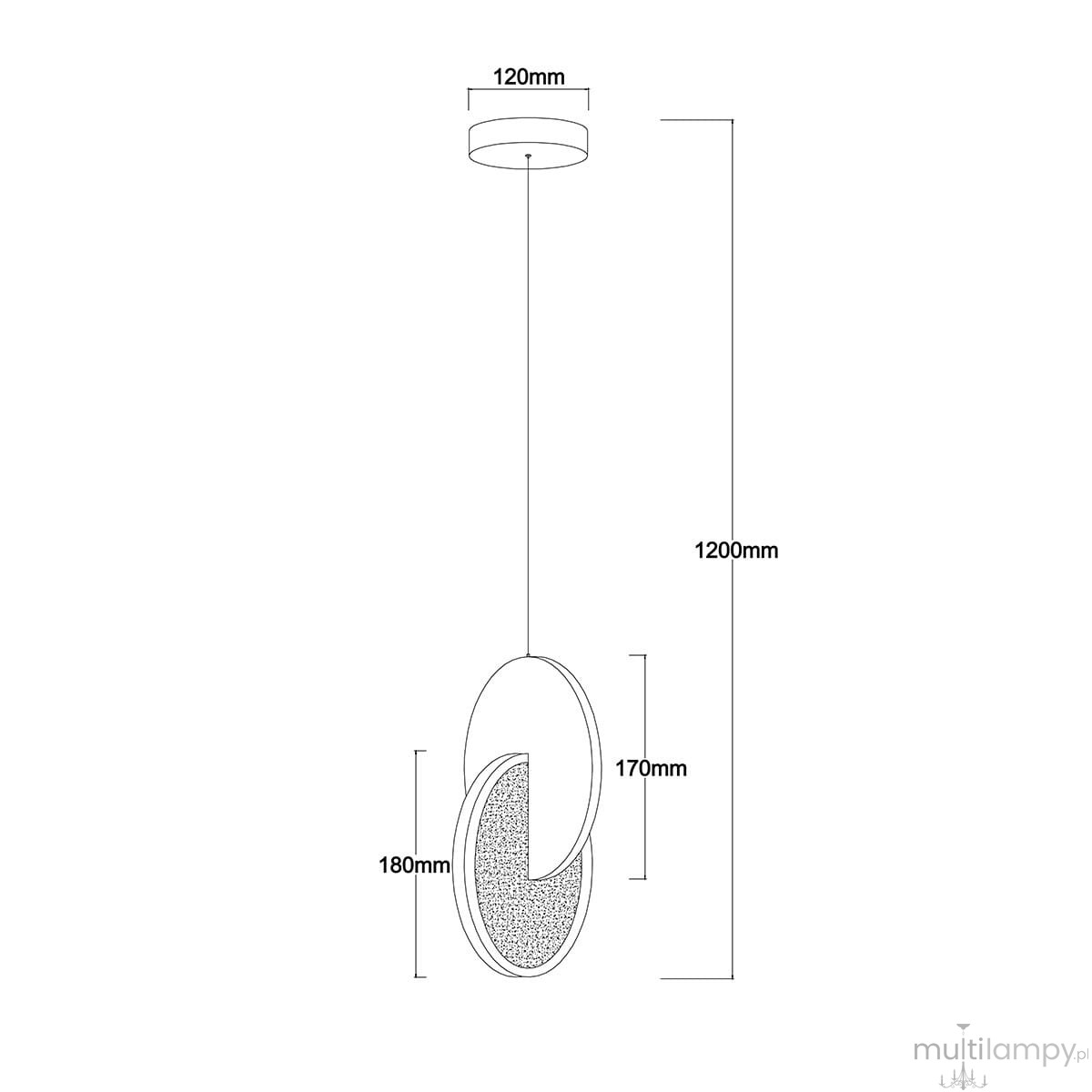 Lampa wisząca Circlo w kolorze czarnym, z jedną żarówką LED o mocy 8W. Owalny kształt, wymiary: długość 1200mm, szerokość 120mm, wysokość 180mm. Montaż sufitowy, minimalistyczny design, idealna do nowoczesnych wnętrz.