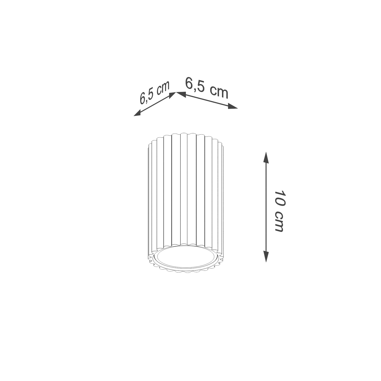 Lampa sufitowa Karbon 10 cm, czarna, z oprawą na jedną żarówkę GU10. Cylindryczny kształt z wyraźnym, żeberkowym wzorem. Wymiary: wysokość 10 cm, średnica 6,5 cm. Idealna do nowoczesnych wnętrz.