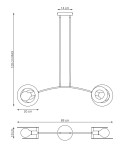 Czarna lampa wisząca Euforia 2xE27, o wymiarach 89 cm długości i 14 cm szerokości, z dwoma okrągłymi oprawami na żarówki, zawieszona na dwóch cienkich przewodach, z możliwością regulacji wysokości do 120 cm.