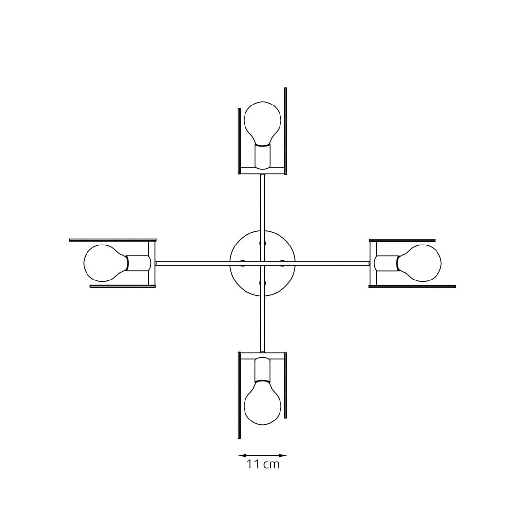 Lampa wisząca Skiva 4xE27 w kolorze czarnym z elementami jasnego drewna. Ułożona w poziomie, z czterema oprawami na żarówki, centralnie umieszczonym okrągłym mocowaniem. Wymiary mocowania: 11 cm.