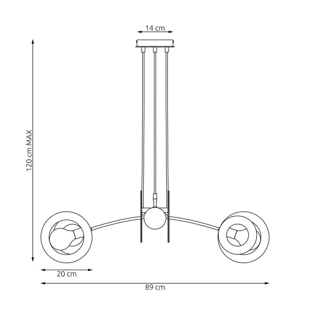 Lampa wisząca Skiva 4xE27, czarna z jasnym drewnem. Wymiary: wysokość max 120 cm, szerokość 89 cm, średnica klosza 20 cm. Ułożona w pionie, z czterema źródłami światła, posiada minimalistyczny design z metalowymi i drewnianymi elementami.