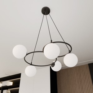 Libra lampa wisząca 5xE14 czarna/opal 1379/5