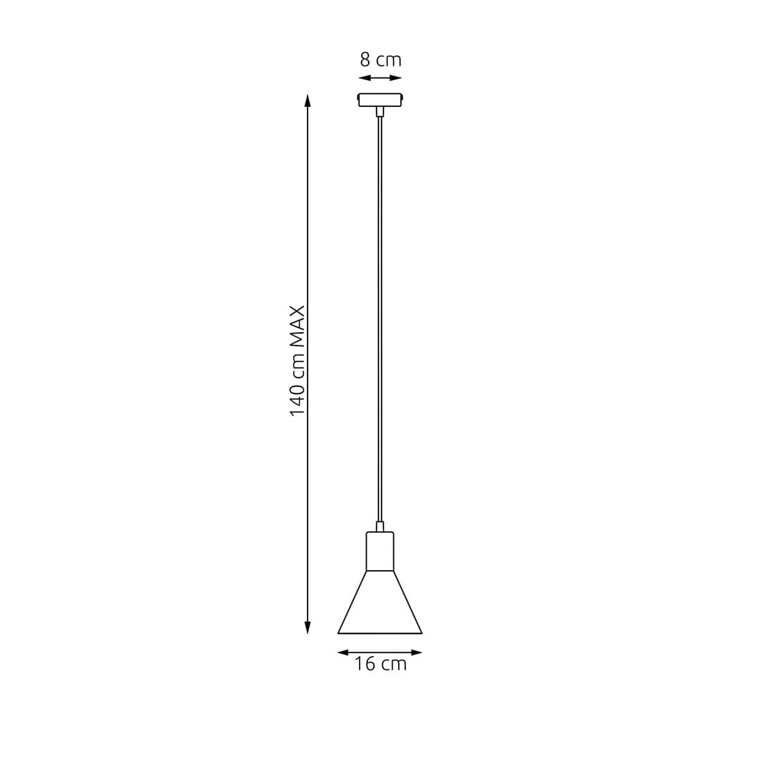 Lampa wisząca Rosa 1xE27 w kolorze białym i złotym, o wysokości maksymalnej 140 cm, z kloszem w kształcie stożka o średnicy 16 cm i dachu o średnicy 8 cm. Prosty, nowoczesny design idealny do różnych wnętrz.