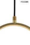 Lampa wisząca Spinner 19, wykonana z metalu w złotym kolorze, z widocznym przewodem zasilającym. Posiada okrągły kształt i zamontowane źródło światła LED o mocy 7W. Ujęcie z góry, pokazujące detal mocowania i stylowy design.