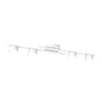Lampa sufitowa z czterema oprawami GX53 w białym kolorze, zamontowana na prostokątnej podstawie. Ujęcie z przodu, pokazujące równomiernie rozmieszczone okrągłe klosze, emitujące światło. Prosty design, idealna do nowoczesnych wnętrz.