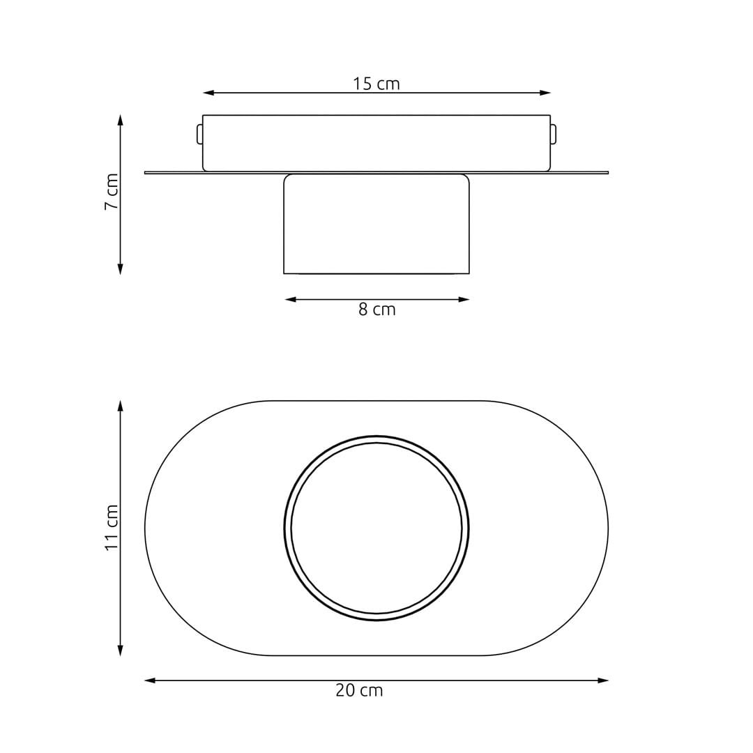 Lampa sufitowa Diaz w kolorze czarnym, z jednym źródłem światła GX53. Owalny kształt, wymiary 20 cm długości, 11 cm szerokości, 7 cm wysokości. Montaż sufitowy, minimalistyczny design, idealna do nowoczesnych wnętrz.