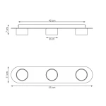 Lampa sufitowa Diaz 3xGX53 w kolorze czarnym, o wymiarach 55 cm długości, 11 cm szerokości oraz 7 cm wysokości. Posiada trzy okrągłe mocowania na żarówki, montowana pod sufitem, z minimalistycznym designem.
